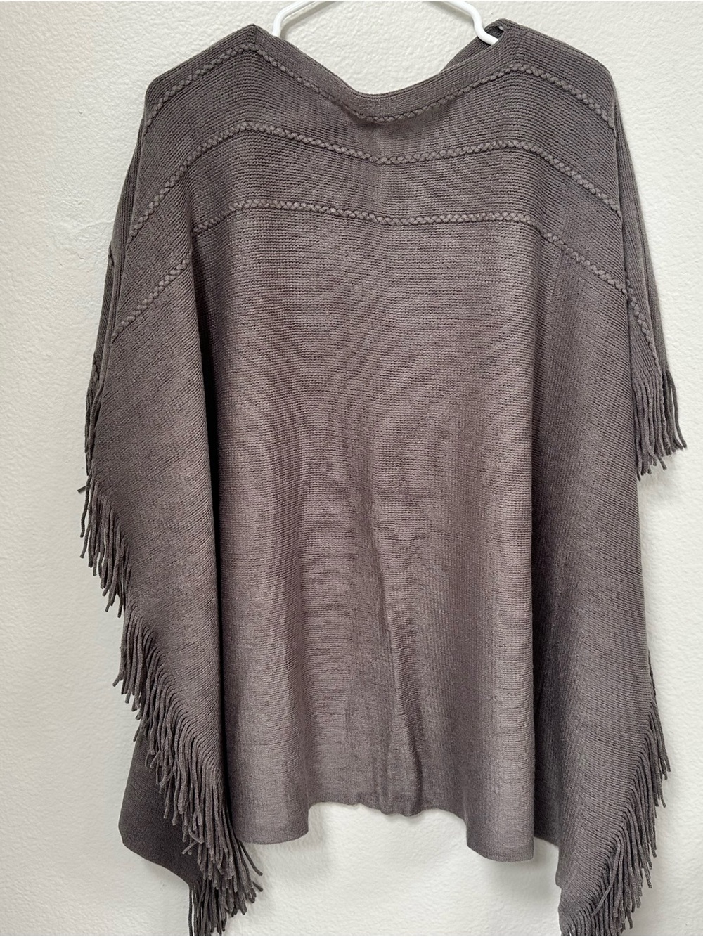Women's Fringe Poncho Sweater - Gray